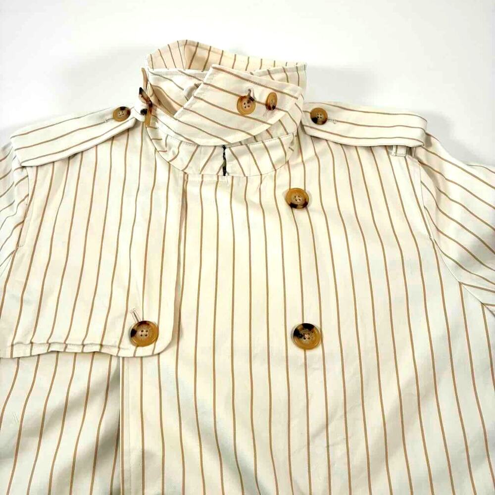Vtg 90s Women's Ralph Lauren Cream & Tan Pinstripe Cotton Trench Coat - Size XL - Picture 4 of 10